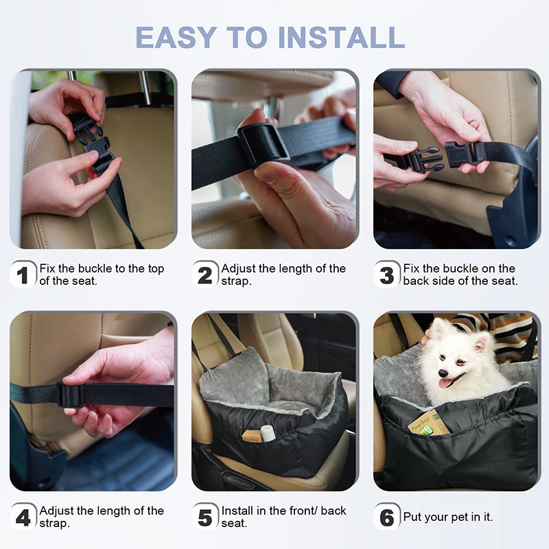 Benepaw-asiento de coche suave para perro pequeño, correa de seguridad ajustable con Clip, asiento elevador desmontable para mascotas, bolsillos de almacenamiento lavables - imagen 4