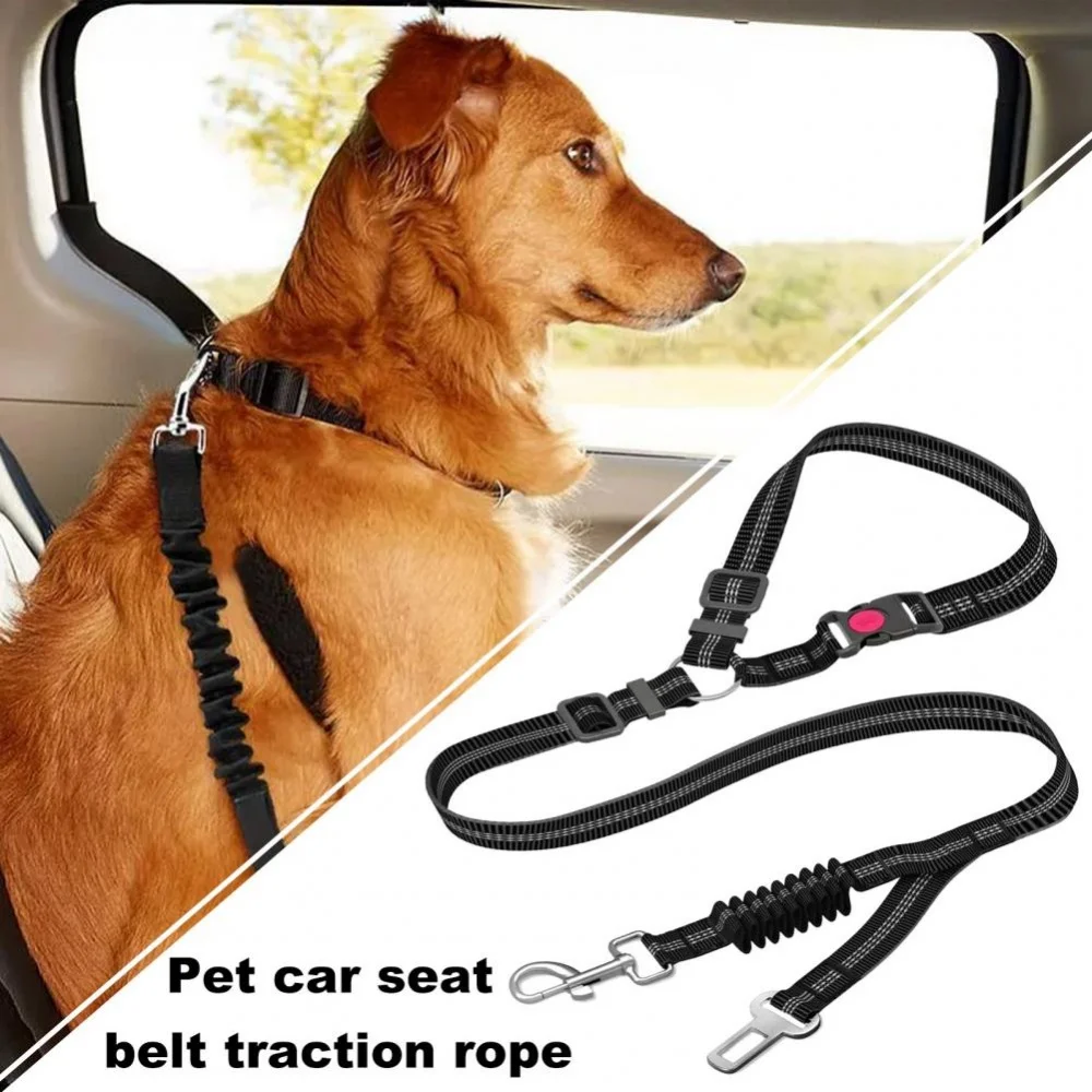 Cinturón de seguridad para perro de 117cm, arnés ajustable para coche, cinturón de seguridad, correa de nailon, cinturón de seguridad con amortiguador elástico, seguridad asegura el reposacabezas