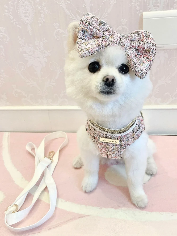 Arnés tweed estilo princesa con correa para perros pequeños de paseo - imagen 2