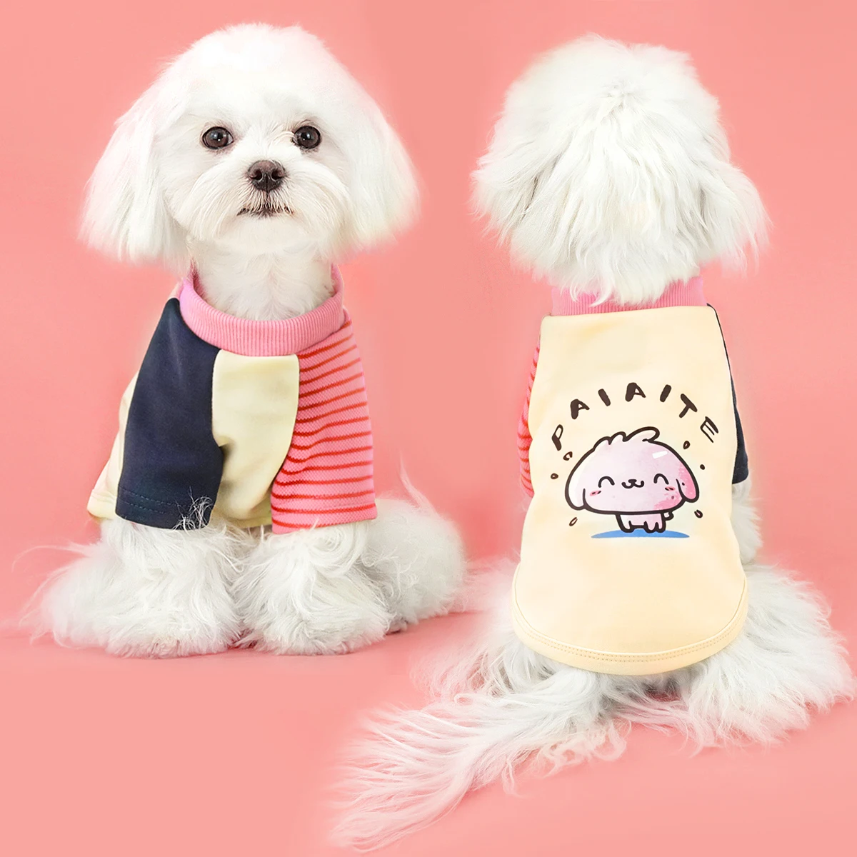 Camiseta colorida con mangas para perro, adornada con lindos estampados de cachorros, tela de alta calidad, para un aspecto lindo, elegante - imagen 4