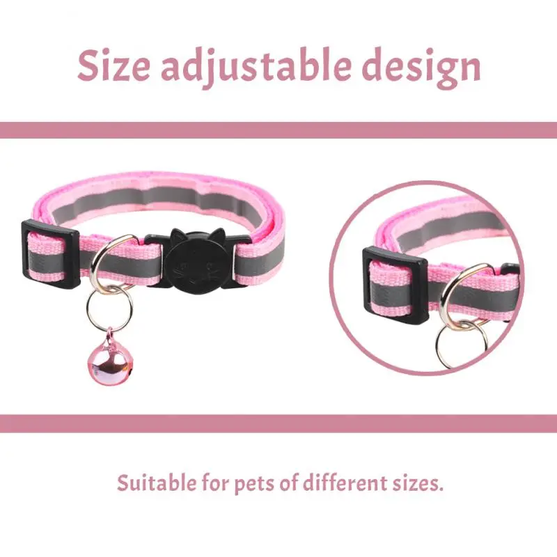 Collar reflectante para gatos, anillo para el cuello, campana, suministros para mascotas, Collar reflectante ajustable elástico de seguridad, productos para mascotas - imagen 5