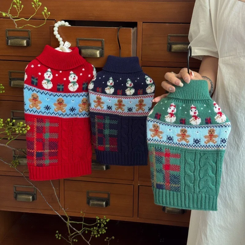 Suéter de punto con estampado de muñeco de nieve para Yorkshire Chihuahua, disfraz de Navidad de cuello alto, monos para gatos, ropa cálida para cachorros de Año Nuevo - imagen 3
