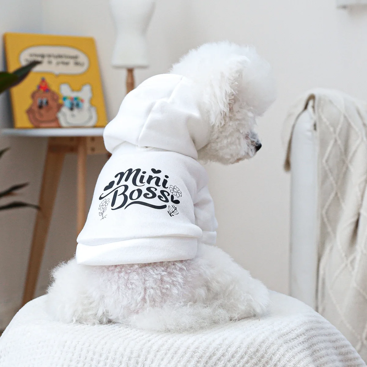 Sudadera con capucha para mascotas, ropa de bolsillo bonita para perros y gatos, sudadera blanca con sombrero, ropa para perros pequeños, Otoño e Invierno
