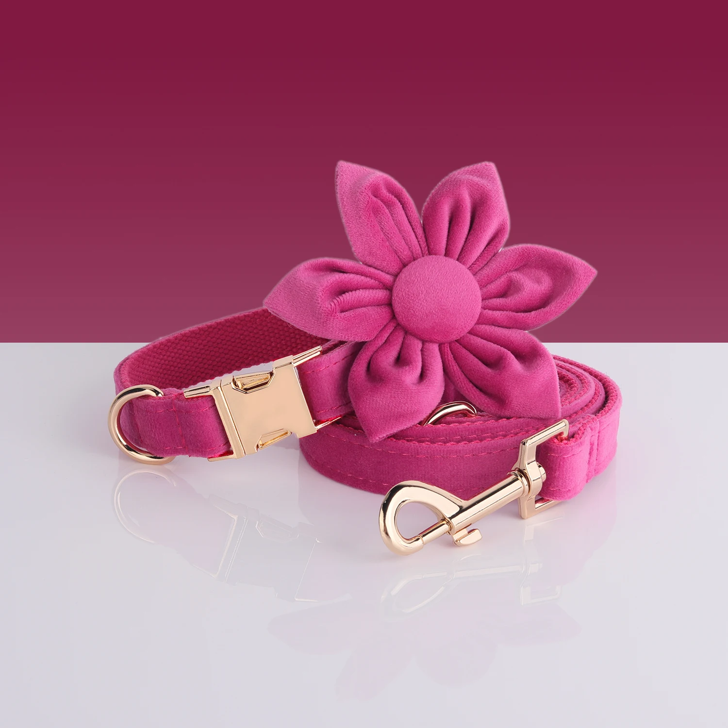 Collar de perro personalizado de terciopelo fucsia para perros pequeños, arnés ligero para perro bonito con lazo, conjunto de tracción personalizado para cachorros con flores - imagen 4