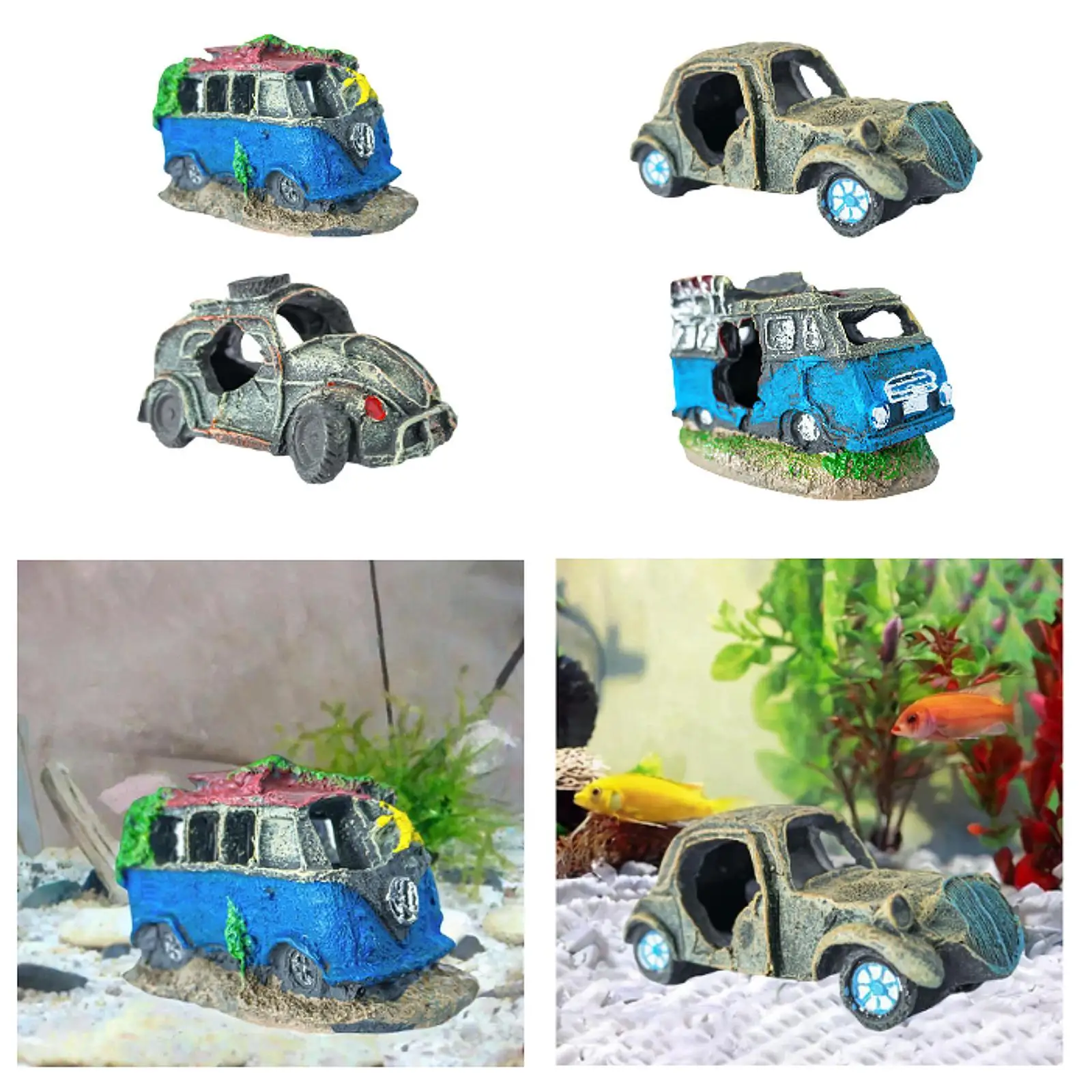 Car Wreck Aquarium Decor Resin Ornament Scenery,Novelty for Rest Play,Figurine,Fishes Tank Decoration Fishes Shrimps Shelter