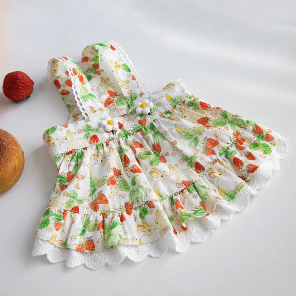 INS-vestido de tirantes con estampado de fresas para mascotas, falda de encaje, vestido de peluche para perros y gatos, ropa para cachorros, ropa para perros - imagen 5