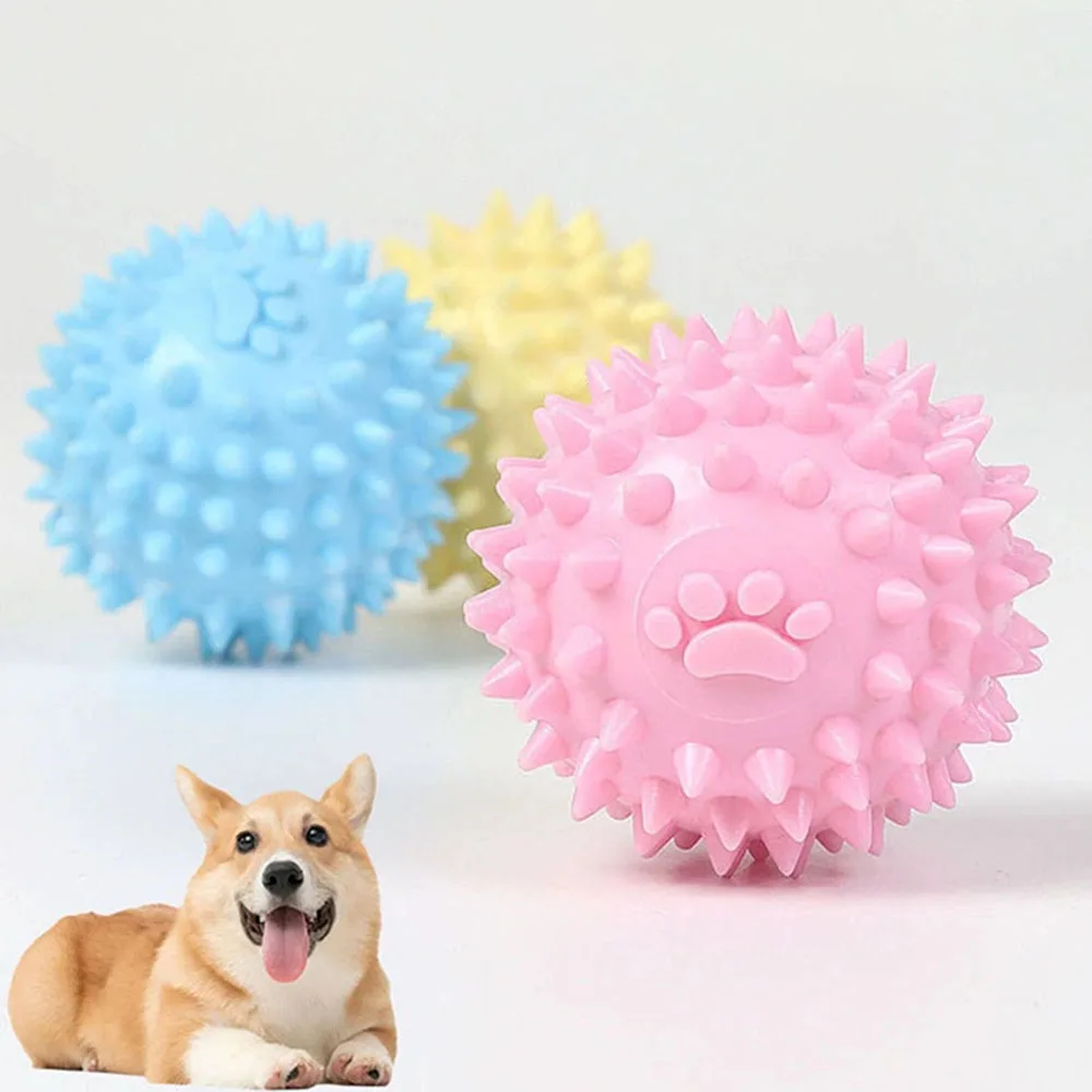 Juguete para masticar para perros, pelota con pinchos con huella, limpieza de dientes, molar y juguete de entrenamiento para juegos interactivos,
