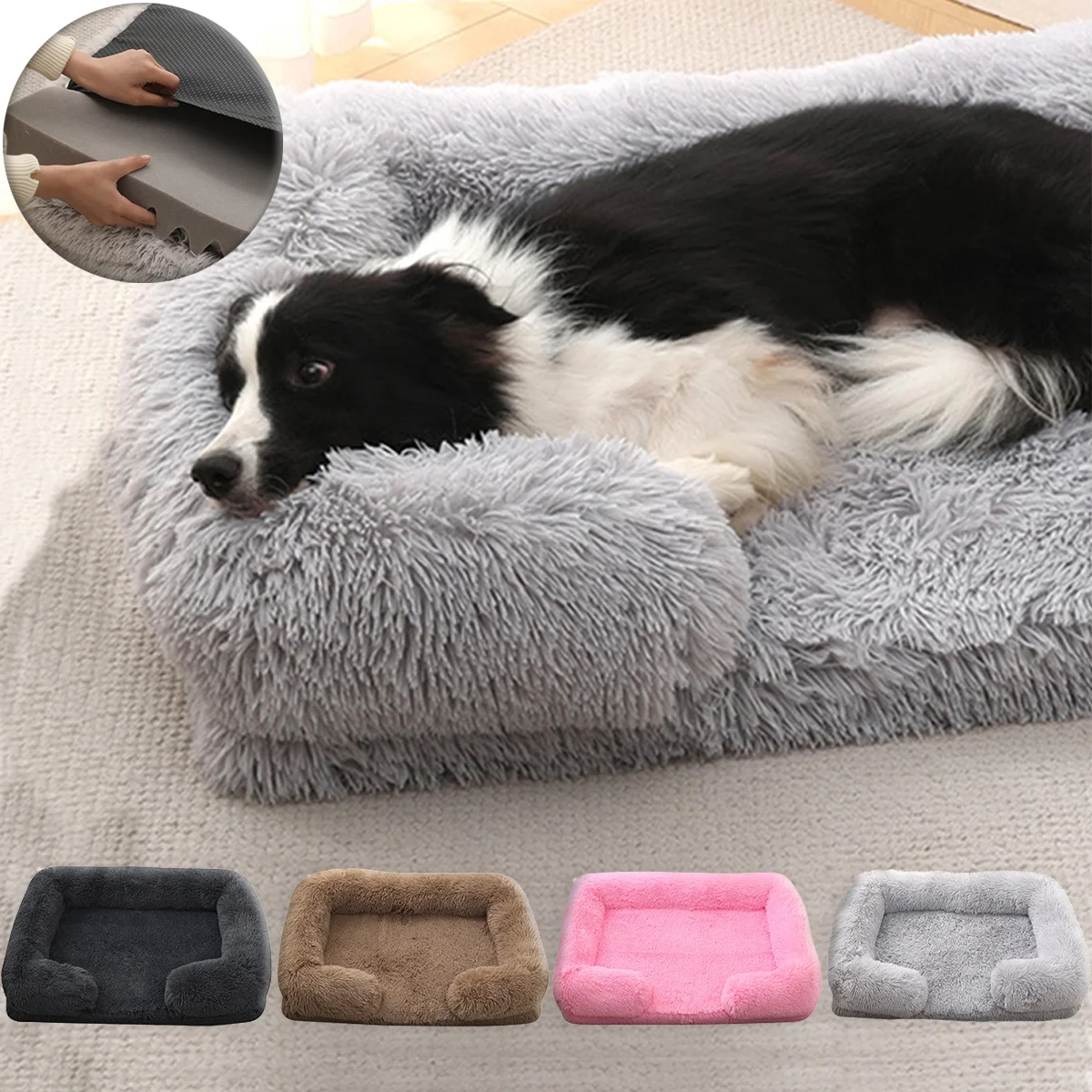 Cama cuadrada felpa invierno perros gatos sofá almohadilla extraíble