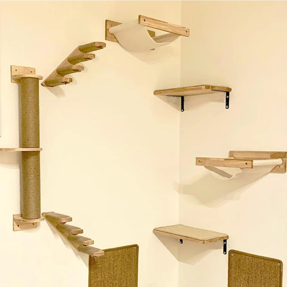 Poste de rascado de Sisal para gatos, escalera de madera montada en la pared, pedales de Luna, hamaca para dormir, casa para gatos de interior, 1 unidad - imagen 5