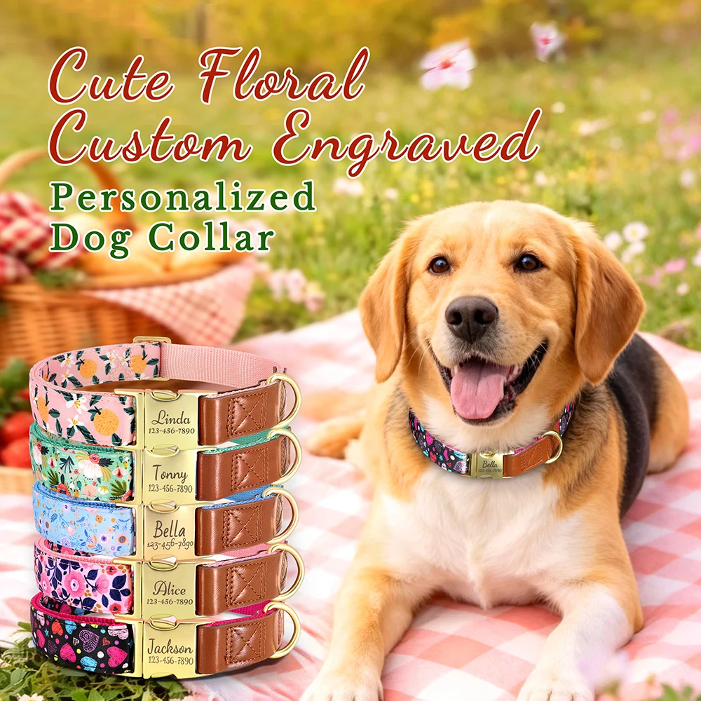 Collar personalizado floral en nailon para perros de todos los tamaños - imagen 4