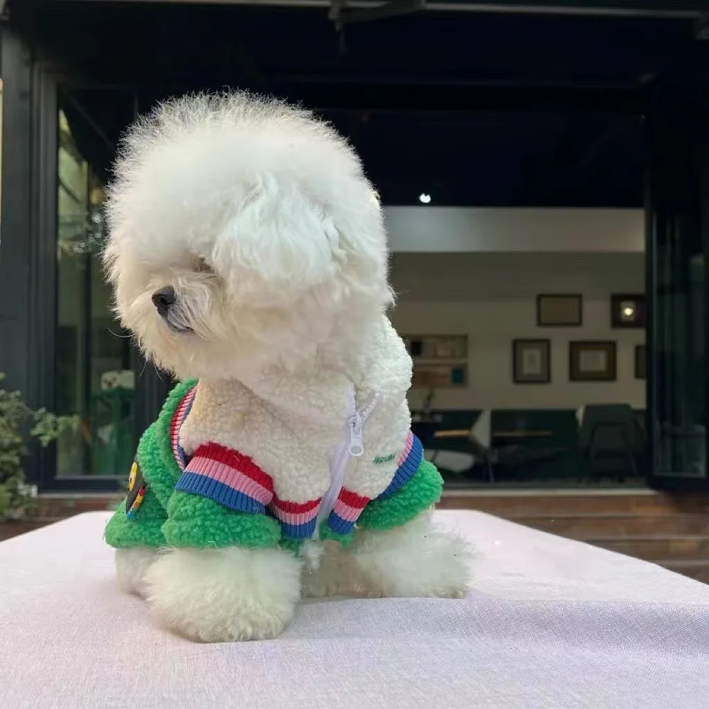 Abrigo de empalme colorido de lana de cordero para mascotas, Teddy Schnauzer grueso, ropa cálida de lana para perros, ropa para cachorros para perros pequeños - imagen 4