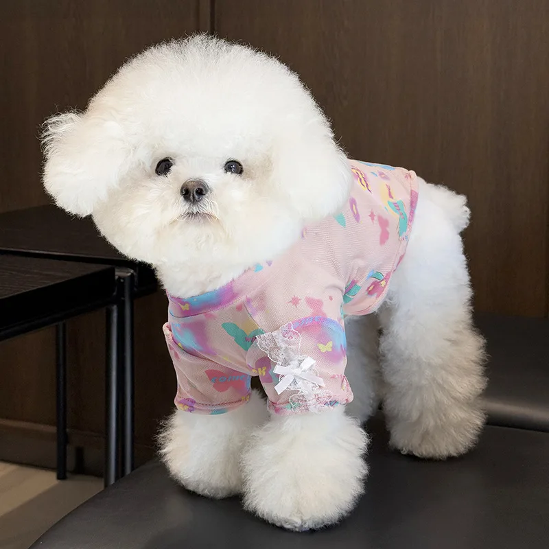 Spring Lace Short Sleeved Cat Pet Mesh Clothes Dog Sunscreen Shirt Puppy Clothes Cooling Vest for Dog - imagen 2