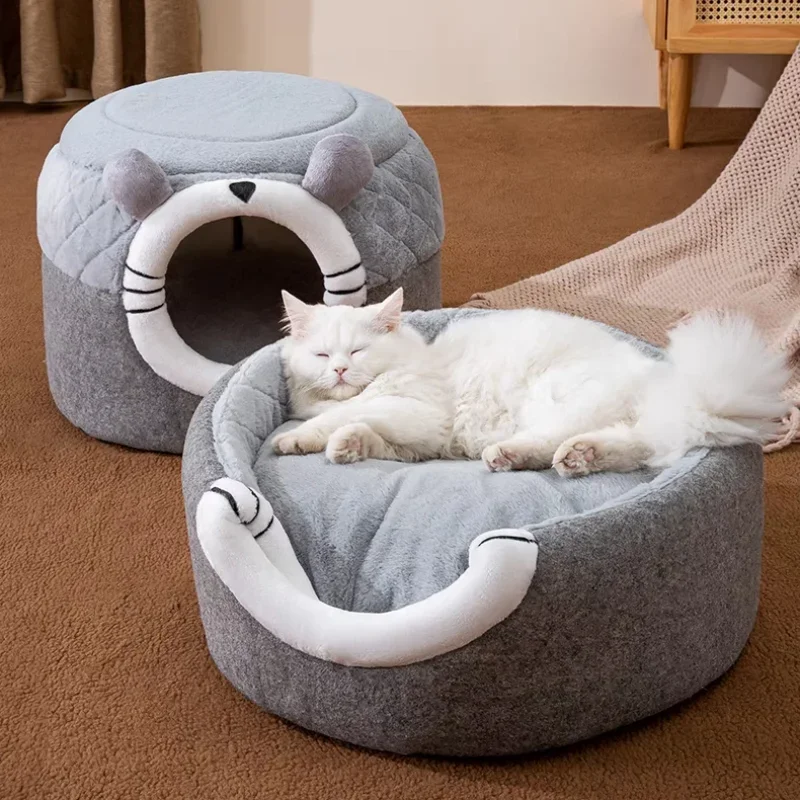 Cama bonita para gatos, casa para perros, Villa de invierno para gatos, perrera para dormir, nido cálido extraíble, tiendas cerradas, sofá cueva, suministros para mascotas, accesorio - imagen 3