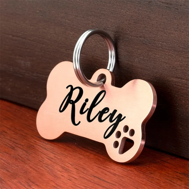 Etiqueta de identificación de perro antipérdida con grabado personalizado de acero inoxidable, Collar personalizado con nombre para mascota, etiquetas de hueso para perro y gato, suministros para mascotas - imagen 2