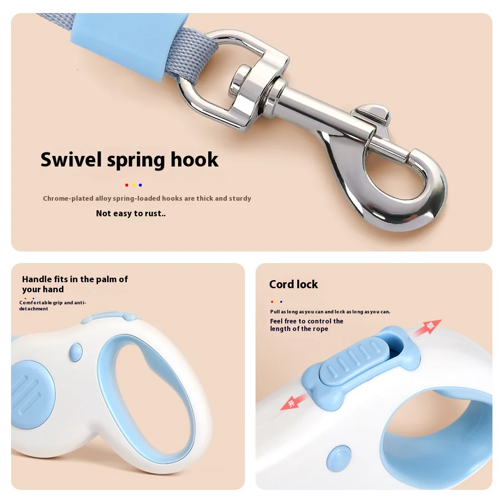 Correa para perro de 5m, nailon fuerte para cachorros, para perros pequeños, medianos y grandes, gatos, retráctil automático, duradero, suministros para mascotas Yorkshire - imagen 4