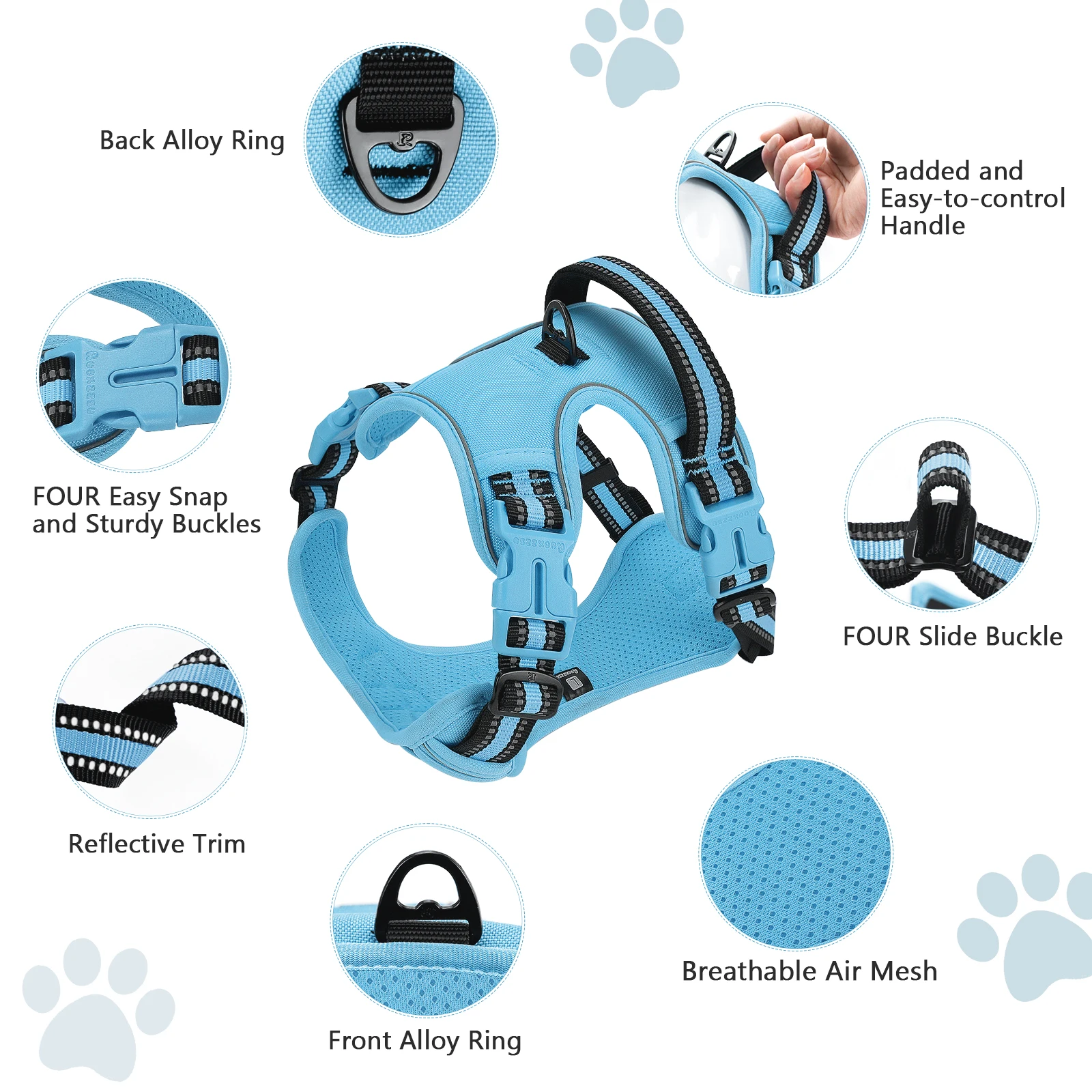 Arneses para perros/mascotas, chaleco Oxford reflectante ajustable para exteriores, clips de correa delantera/trasera para perros pequeños, medianos, grandes, extragrandes, - imagen 3