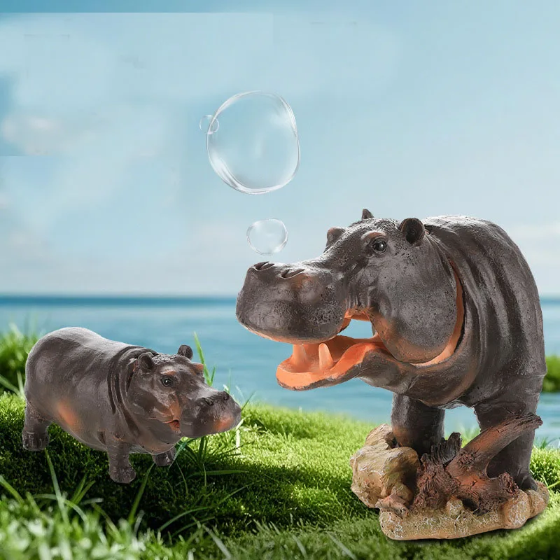 Lindos adornos de hipopótamo, decoración de pecera, burbuja neumática, acuario, paisaje de pecera