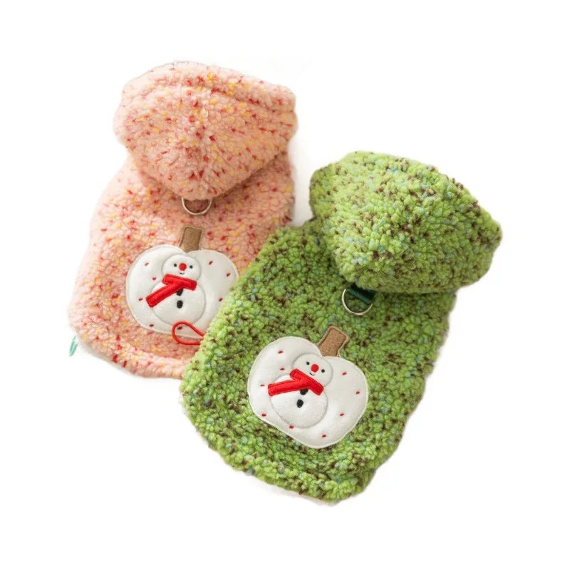 Ropa navideña para mascotas, ropa para perros, muñeco de nieve, ropa cálida de invierno para mascotas, patrón de muñeco de nieve, chaleco de algodón extraíble para cachorros de lana de cordero - imagen 5