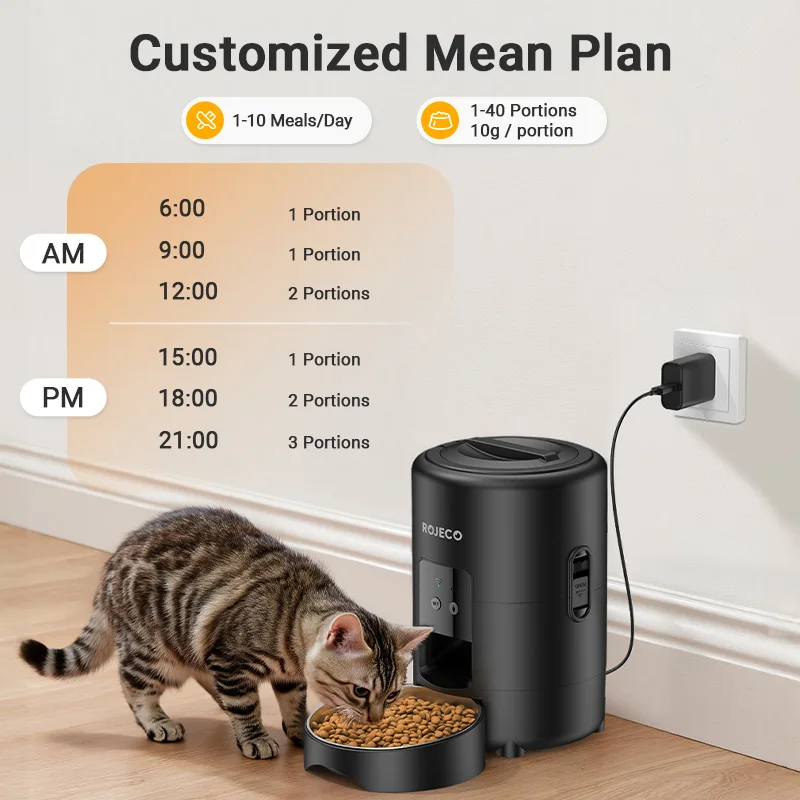 ROJECO-comedero automático para mascotas, 2L, dispensador inteligente de comida para gatos, con aplicación remota Wi-Fi, alimentador automático para perros y gatos, accesorios para mascotas - imagen 3