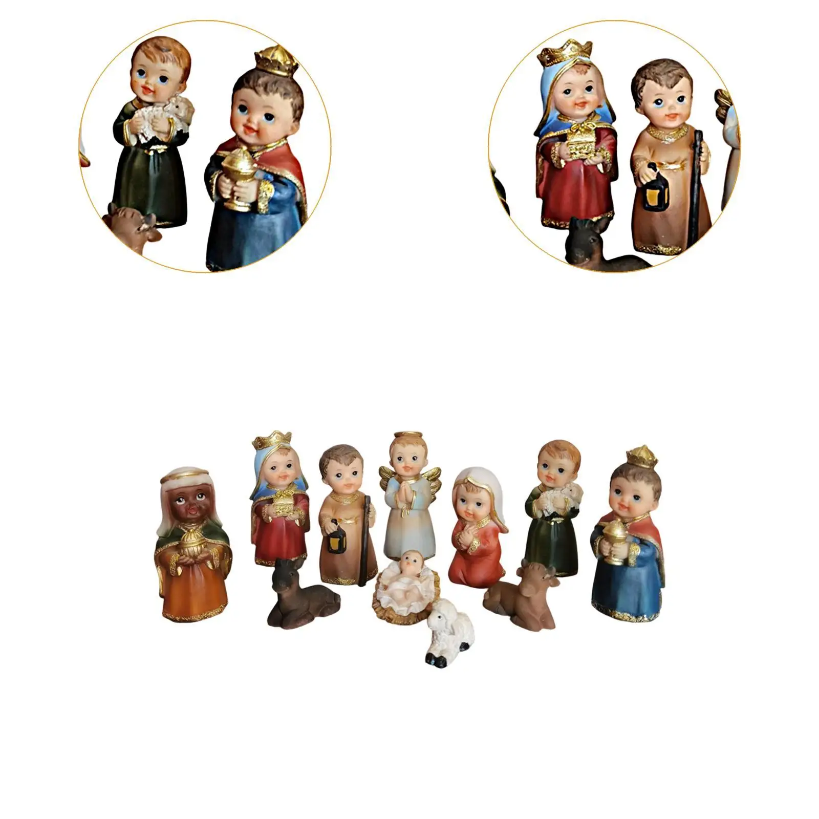 11Pcs Nativity Scene Manger Figurines Set Sculpture 9cm Indoor Decorative Accessories Catholic Figures for Countertop Office 11Pcs Nativity Scene Manger Figurines Set Sculpture 9cm Indoor Decorative Accessories Catholic Figures for Countertop Office