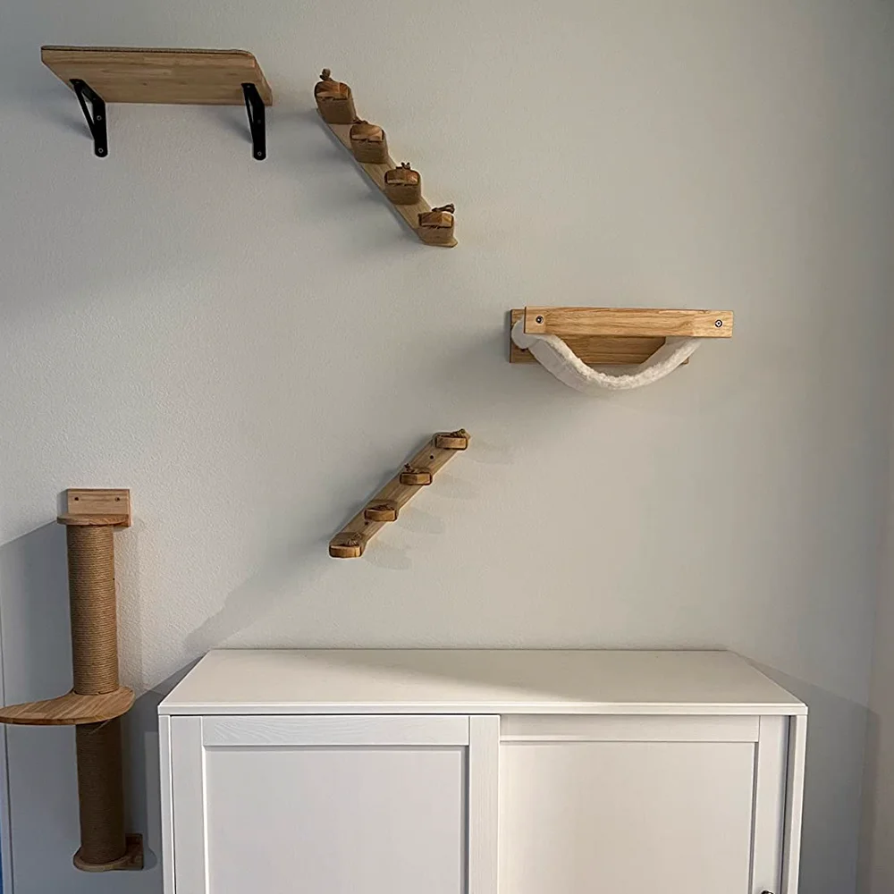 Árboles de pared para gatos, hamaca de escalada con escalera o salto, muebles de madera para mascotas - imagen 4