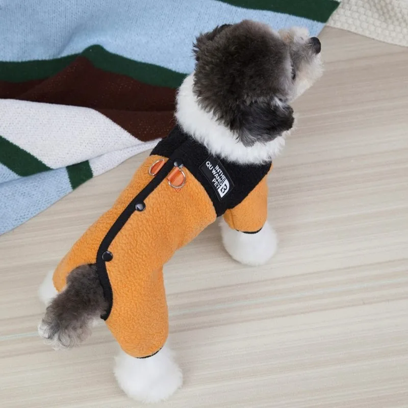 Ropa de invierno para cachorros, abrigo para perros de cuatro patas, mono de lana lisa para perros, chaqueta cálida para mascotas, pijamas de Bulldog Francés Chihuahua, trajes para perros - imagen 4