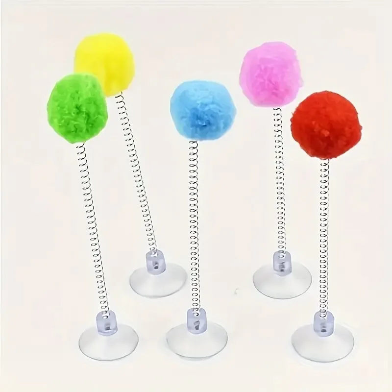 Bola de pelo de 5 piezas, juguete para gatos de primavera, ventosa, varita de rompecabezas multicolor, juguetes interactivos para mascotas, rascador para gatos, suministros de juguetes de Color aleatorio - imagen 3