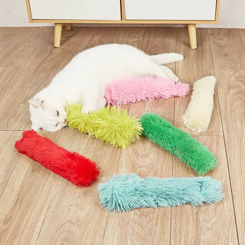 Almohada larga de felpa para gato, juguete cálido de invierno con hierba gatera, juguete interactivo para masticar, suministros - imagen 2