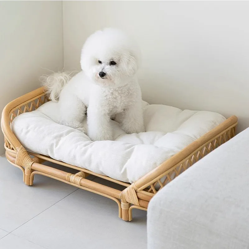 Cama de mimbre para perros, perrera de mimbre para perros medianos y pequeños, camas para perros de invierno y verano, nido para gatos tejido de mimbre Universal, suministros para cama para mascotas - imagen 4