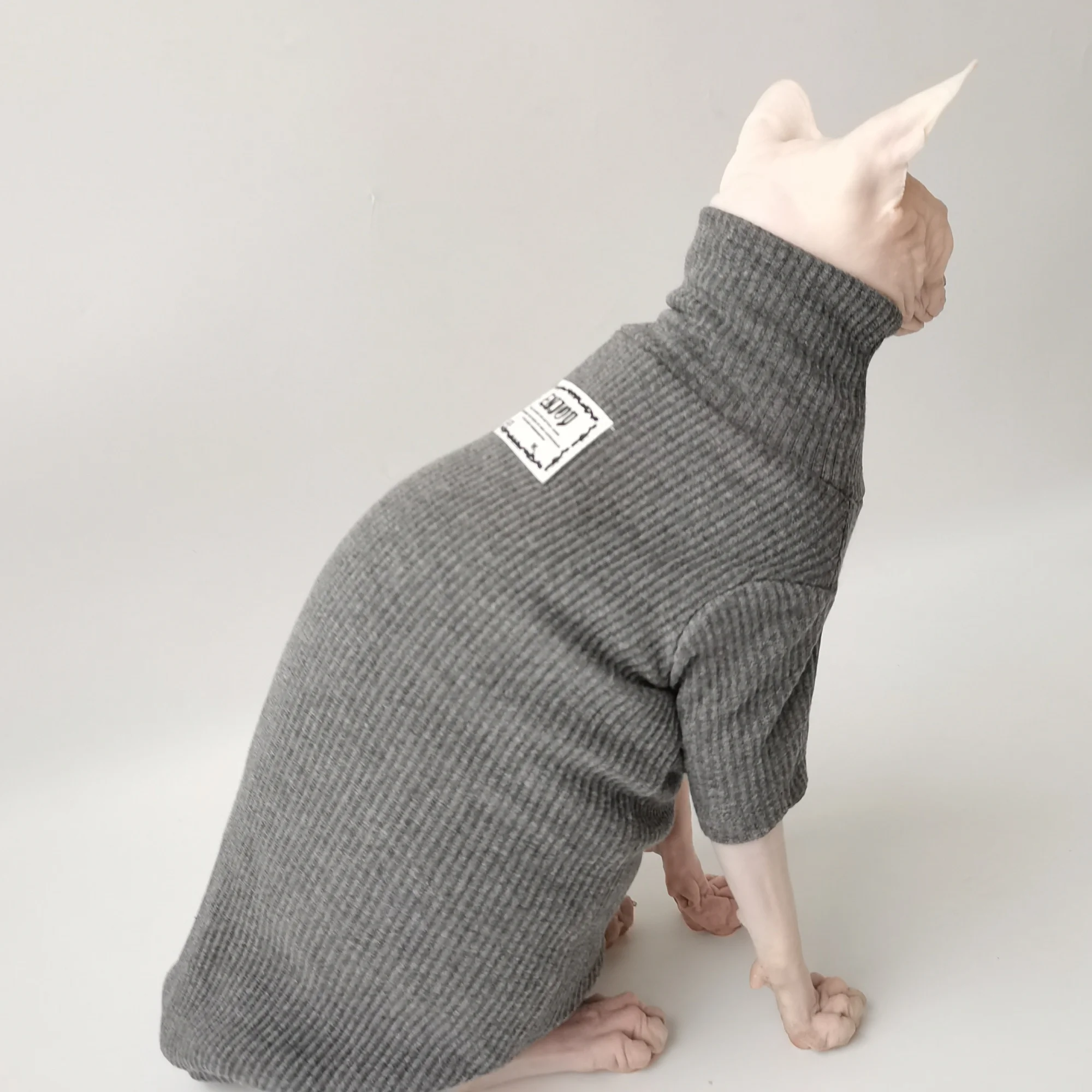 Camiseta de algodón con cuello alto para Sphynx en otoño, pijamas grises suaves de manga larga para gato, abrigo amarillo rosa para gatitos en invierno - imagen 2