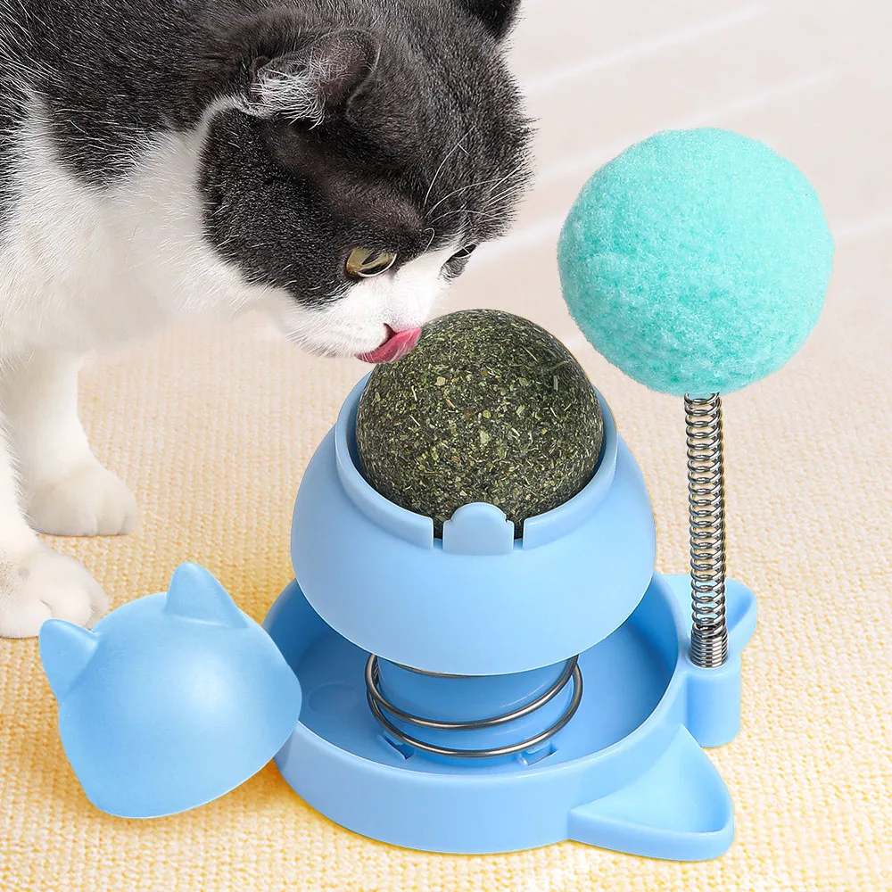 Juguete para gatos con columpio de resorte con bola de hierba gatera, rompecabezas para gatos autojuego para aliviar el aburrimiento, palo para gatos con limpieza de dientes molares, - imagen 4