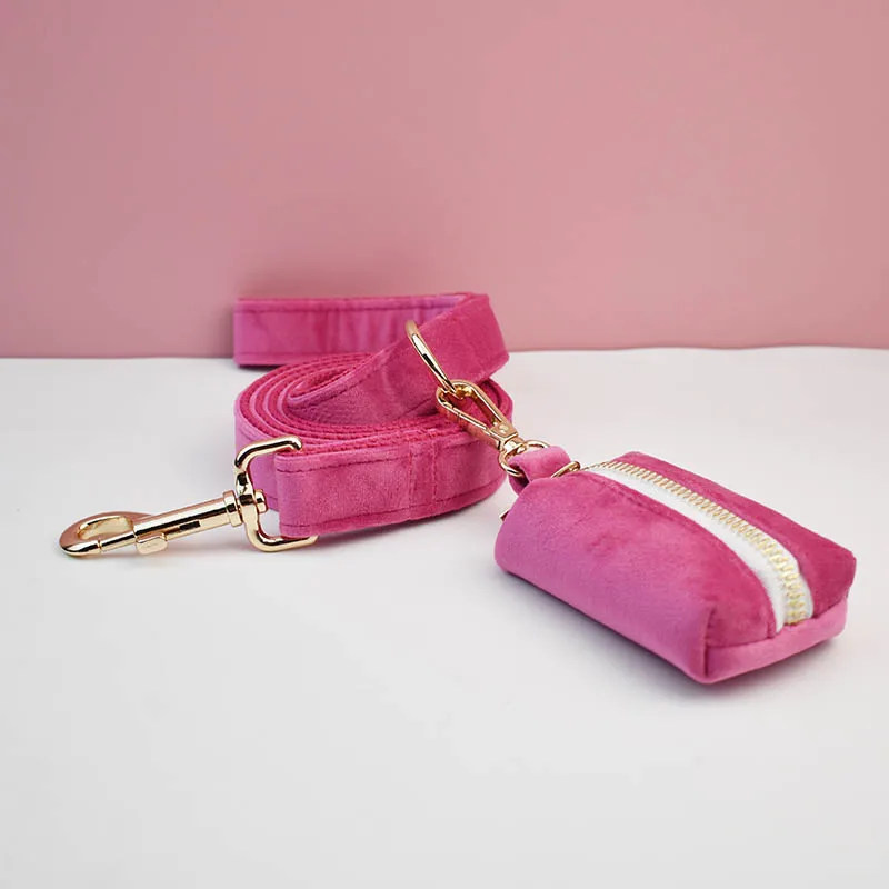 Collar y correa de terciopelo para perros, color rojo y rosa, placa de identificación grabada personalizada, suministros para mascotas, Velvet23 - imagen 5