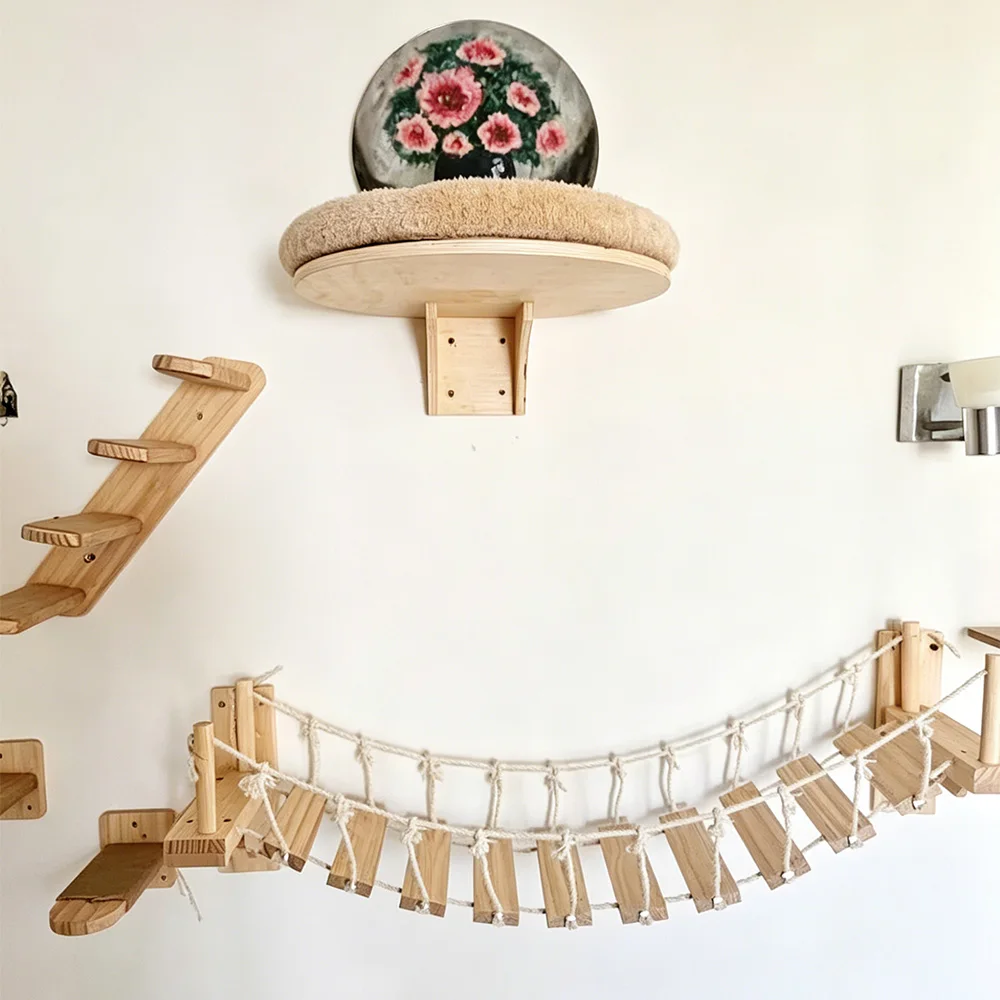 Mueble de pared para gatos con hamaca, rascador y escalerilla - imagen 3