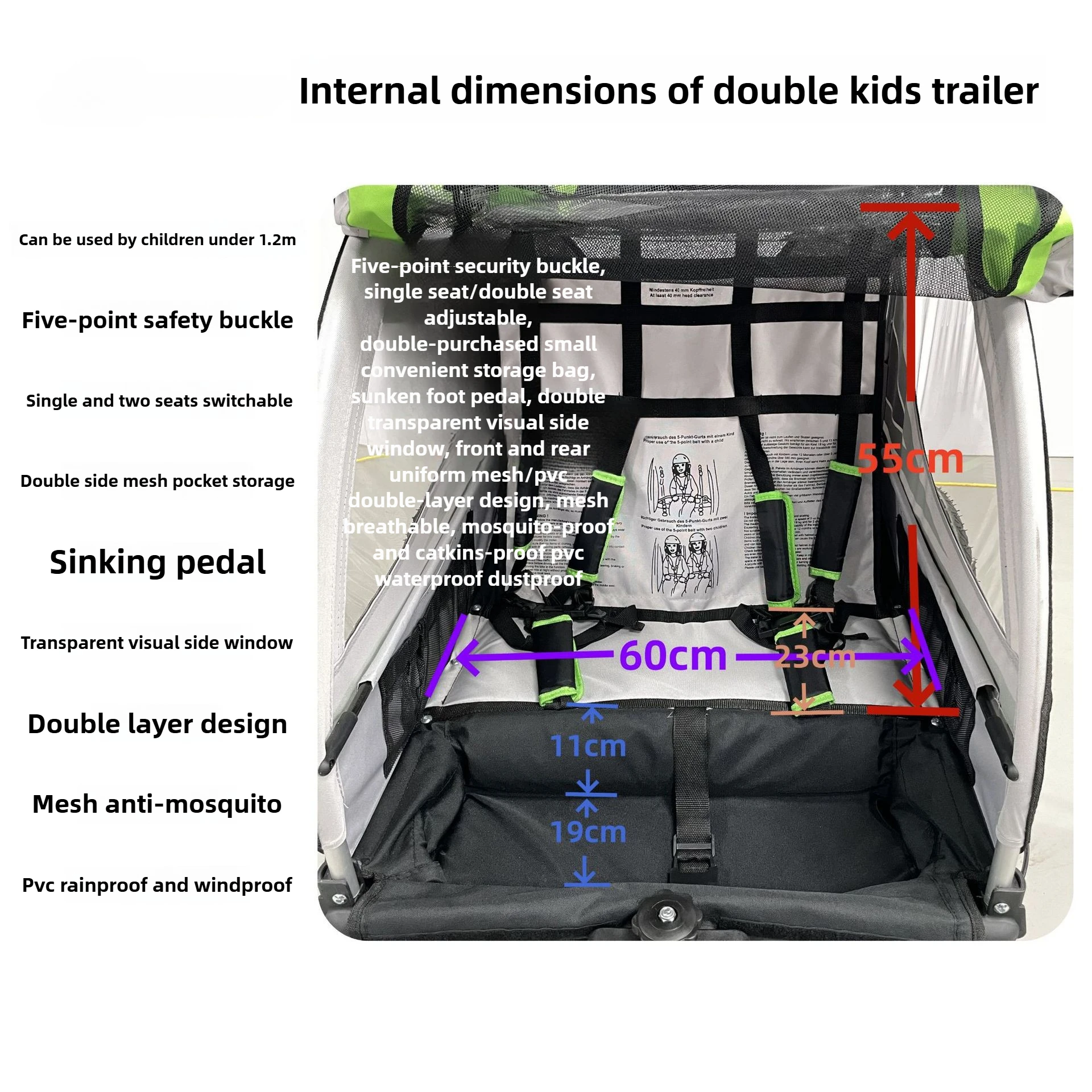 Carro de remolque de bicicleta para mascotas de aleación de aluminio doble para exteriores, implementación diaria de senderismo, carga de remolque de bicicleta, productos para mascotas - imagen 4