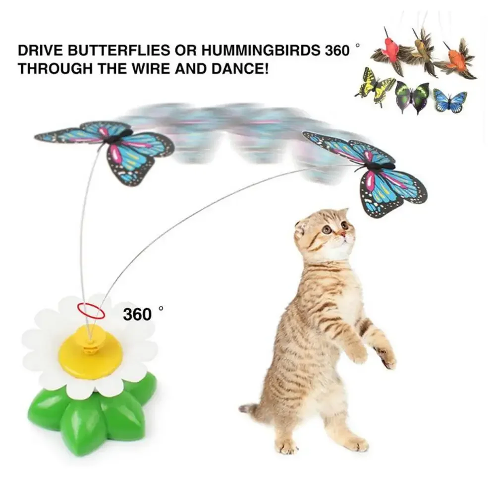 Juguete eléctrico de mariposa para gato, juguete giratorio volador automático, colibrí, entrenamiento de inteligencia, divertidos juguetes para mascotas, Color aleatorio - imagen 5