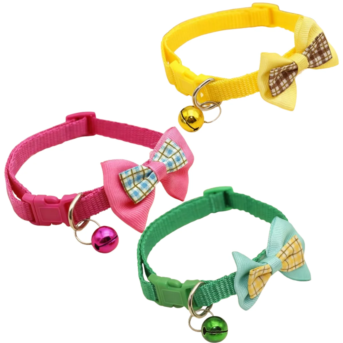 Collar de gato colorido bonito, collar de campana para perro, Collar de campana con lazo a cuadros, Collar de campana ajustable para mascotas