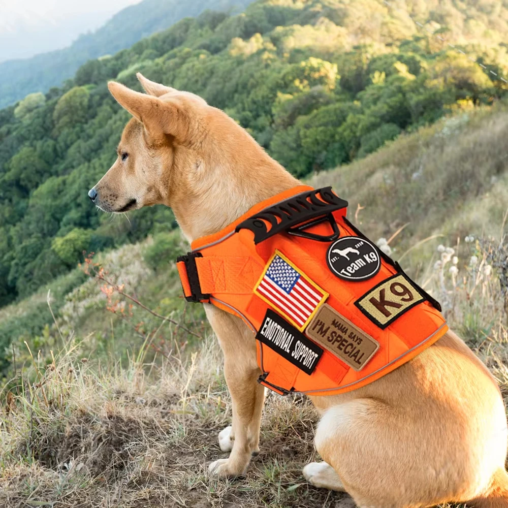 Chaleco táctico naranja para mascotas para perros grandes, arnés para perros antitiramiento, arnés militar ajustable, conveniente para caminar y entrenar - imagen 3