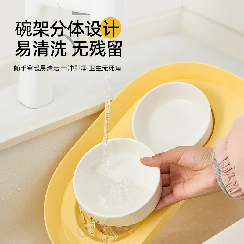 Cuenco de cerámica para comida para gatos, cuenco de cerámica con boca oblicua para gatitos, protege la columna Cervical y evita que se golpea sobre el doble cuenco - imagen 4