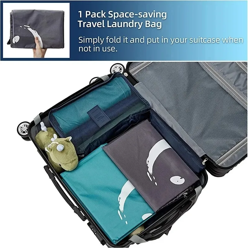 Bolsa de lavandería de nailon, bolsas de viaje, bolsa organizadora de almacenamiento, cesto, lavadora, lavable a máquina, bolsa con cordón para ropa sucia, gran capacidad - imagen 3