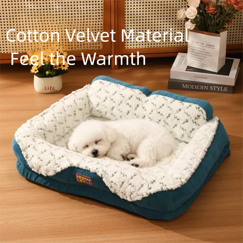 Cama cálida de invierno para perros, casa grande para perros, estera de perrera de felpa suave, cubierta extraíble lavable, protege el cuello, suministros para mascotas para gatos y perros