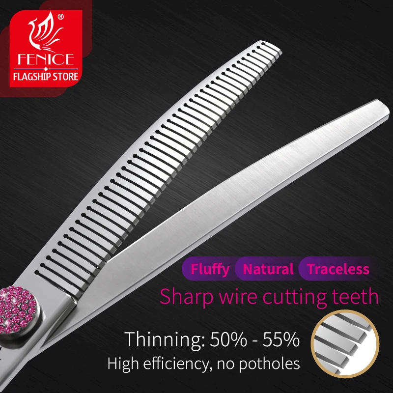 Fenice JP440C 6.5/7/7.5 inch Pet Scissors Grooming Curved Thinner Shears Trimmers for Dogs Fluffy Traceless Thinning Rate 50-55% - imagen 3