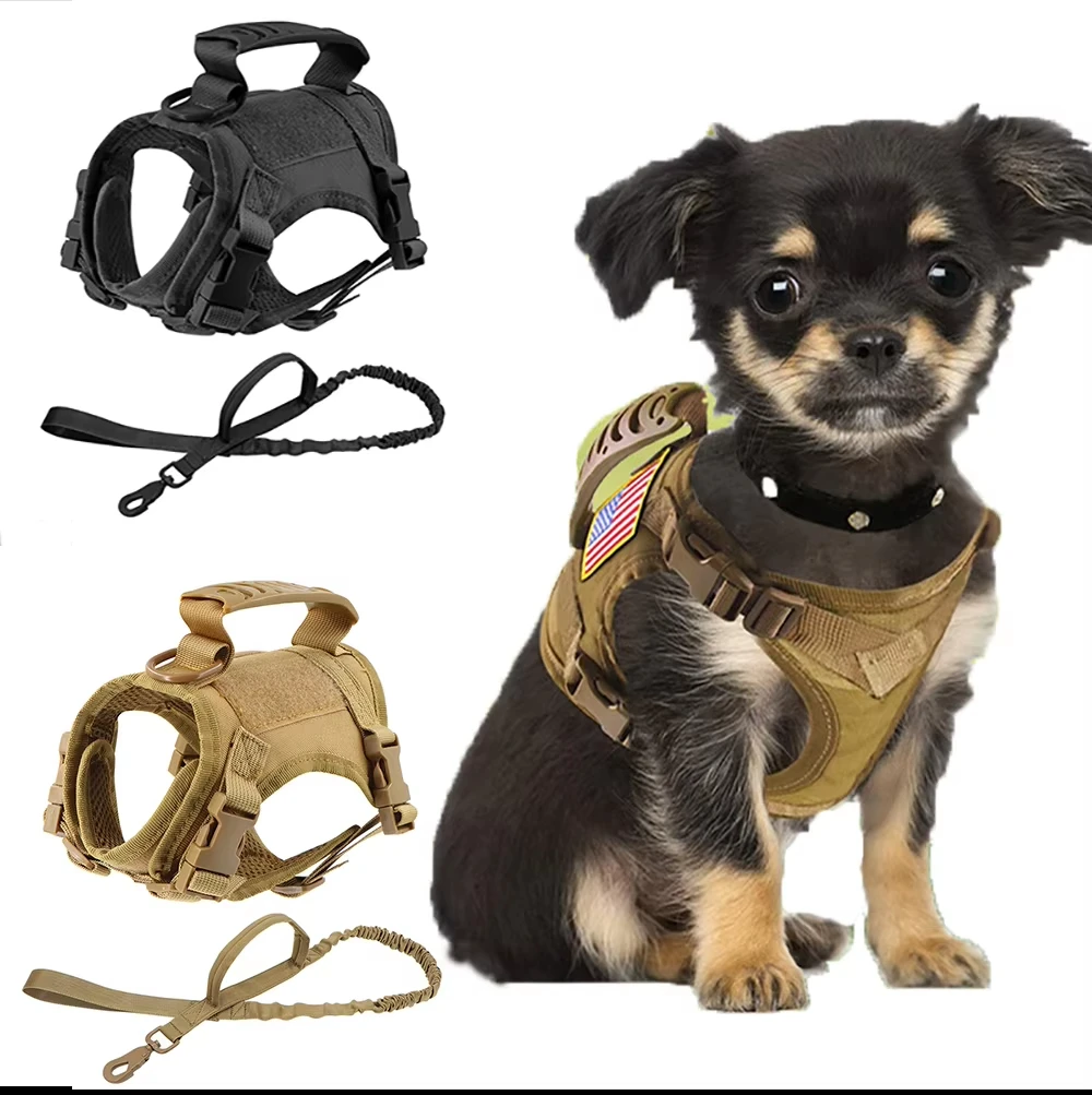 Arnés táctico para gatos y perros pequeños con correa, chaleco ajustable de estilo militar para mascotas, Material de nailon para entrenamiento y paseos al aire libre - imagen 3