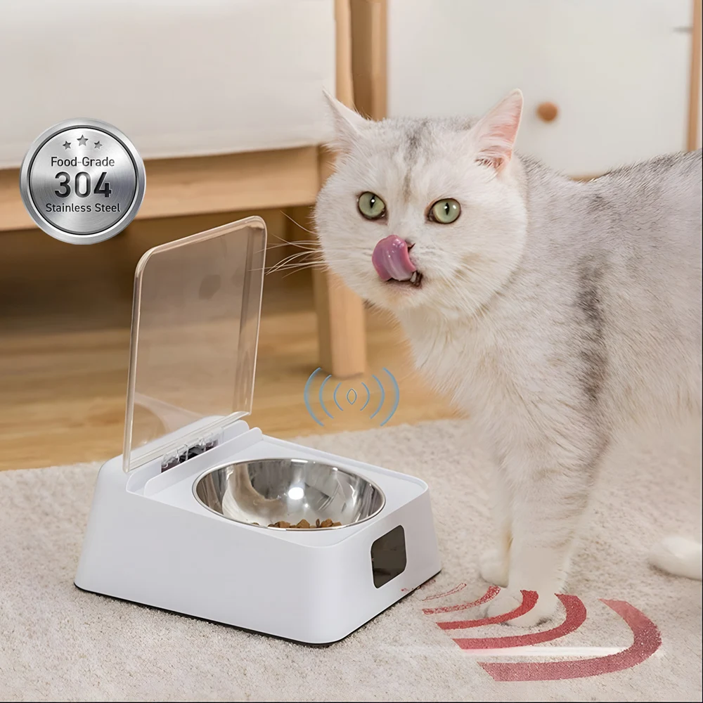Alimentador inteligente para mascotas, tazón de comida para mascotas con Sensor infrarrojo, contenedor de almacenamiento con tapa de apertura automática, dispensador de comida para perros y gatos a prueba de humedad