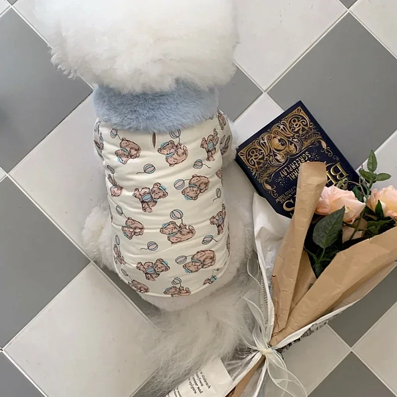 Ropa con estampado de oso para perros, ropa cálida de algodón para mascotas, ropa de invierno para cachorros, abrigo grueso, cárdigan de moda para cachorros - imagen 5