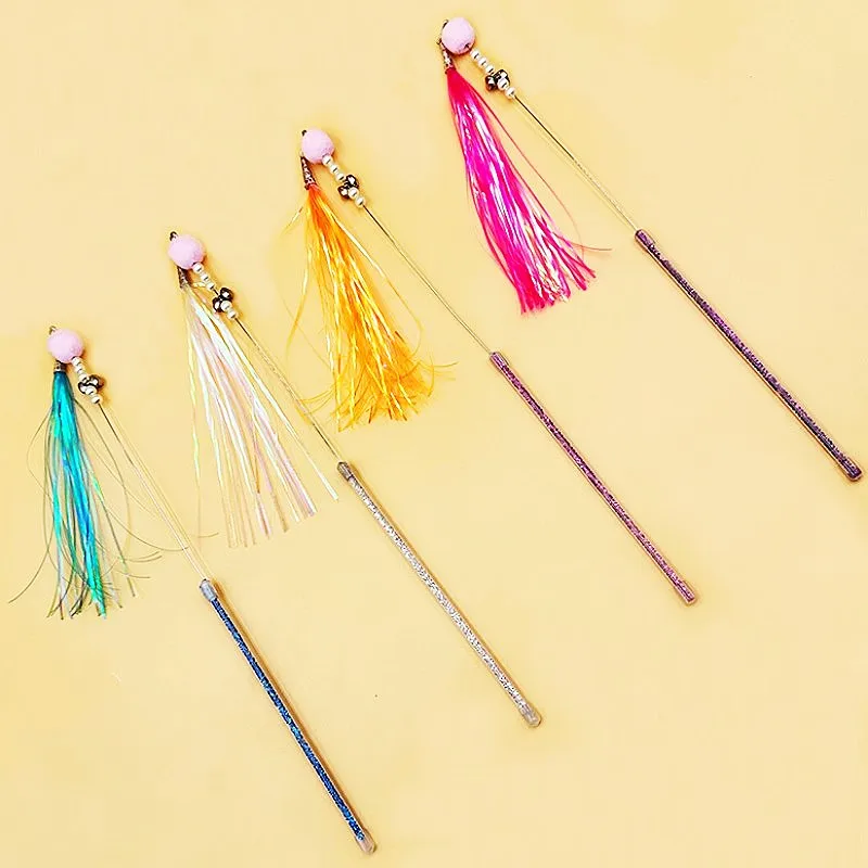 Pluma de juguete para gatos, palo de bola de lana, juguetes interactivos resistentes a las mordeduras para gatos, juguete de entrenamiento para gatitos, suministros para mascotas