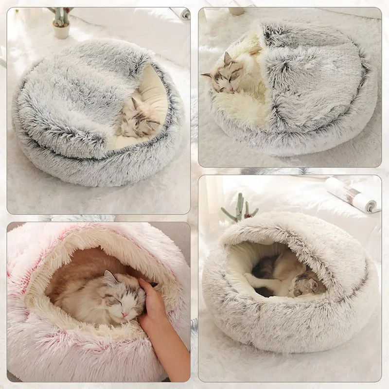 Cama suave de felpa para gatos con funda, colchón para mascotas, cama redonda para gatos, cama cálida para invierno, cojín para perros pequeños, nido para gatitos - imagen 5