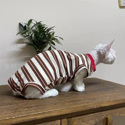Camiseta verano rayas algodón para gato Sphynx - Marrón