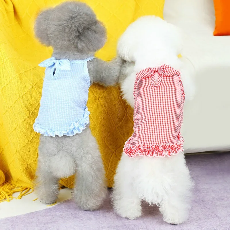 Mini vestido de tirantes de celosía para Chihuahua, pajarita transpirable maltés, decorar niña, chaleco para perros pequeños y medianos, falda, monos de gato encantadores - imagen 3