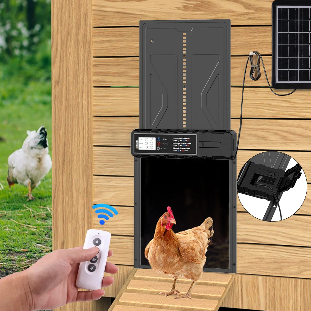 Porta de inducción automática para gallinero temporizado, aleación de aluminio con pantalla de visualización, puerta eléctrica para gallinero Solar, productos para mascotas