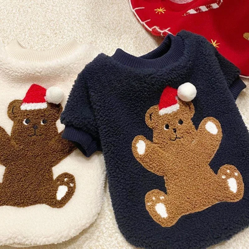 Ropa de Navidad para perros, Sudadera con capucha cálida, Otoño/Invierno, Teddy Cat Schnauzer, abrigo de invierno para mascotas pequeñas, ropa bonita para perros de oso para perros pequeños - imagen 2
